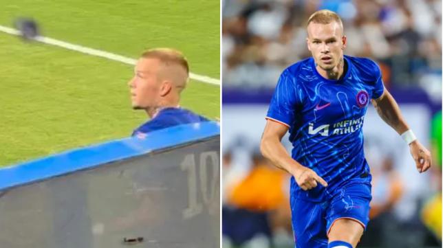 Fan throws mobile phone at Chelsea player Mykhailo Mudryk during USA tour